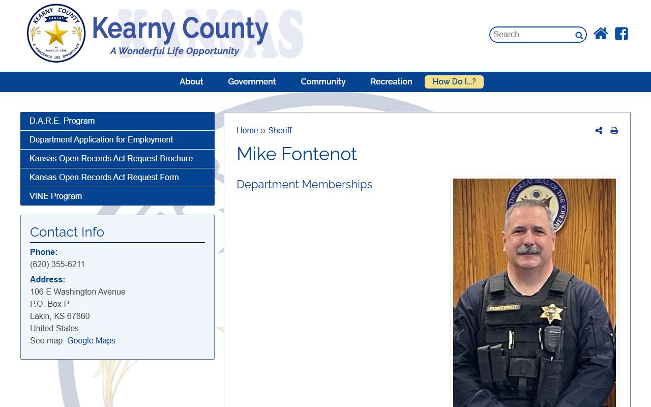 Kearny County inmate population sheriff profile and jail contact screenshot